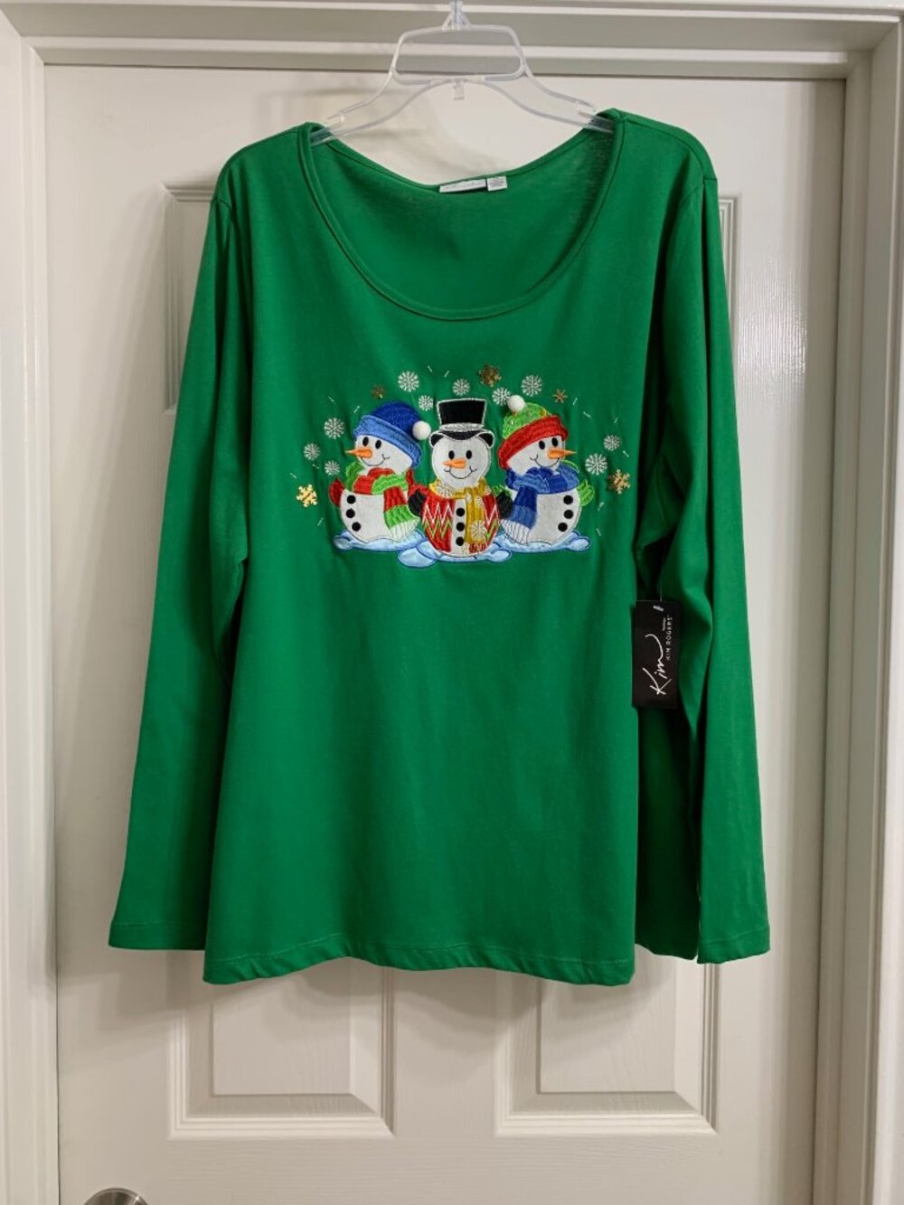 Kim Rogers Brand Women's Green Shirt with Snowmen Design, Size 3X (NWT)
